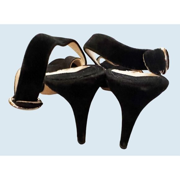 PRADA Black Suede Open Toe Adjustable Sling Back Heel Size 7.5 - Picture 6 of 9